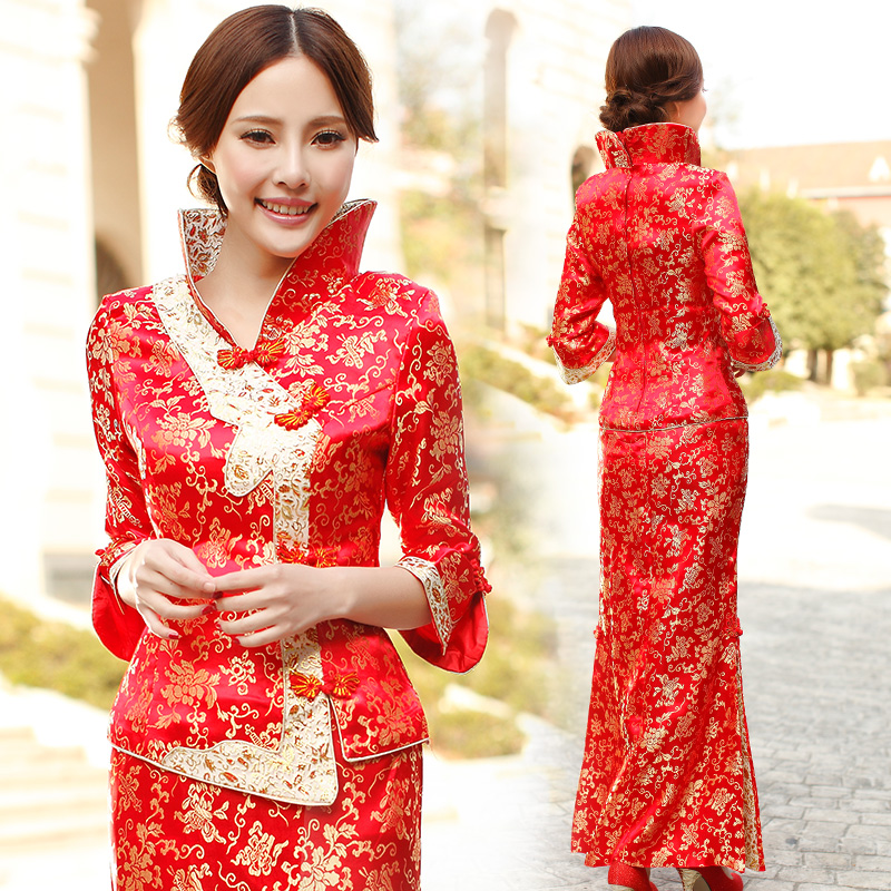  Ÿ 巡 Ǵн  巹 ź   ġĿ м  ̺ 巹 ܿ  /Chinese style dragon and phoenix wedding dress bride gown improved cheongsam fashion red